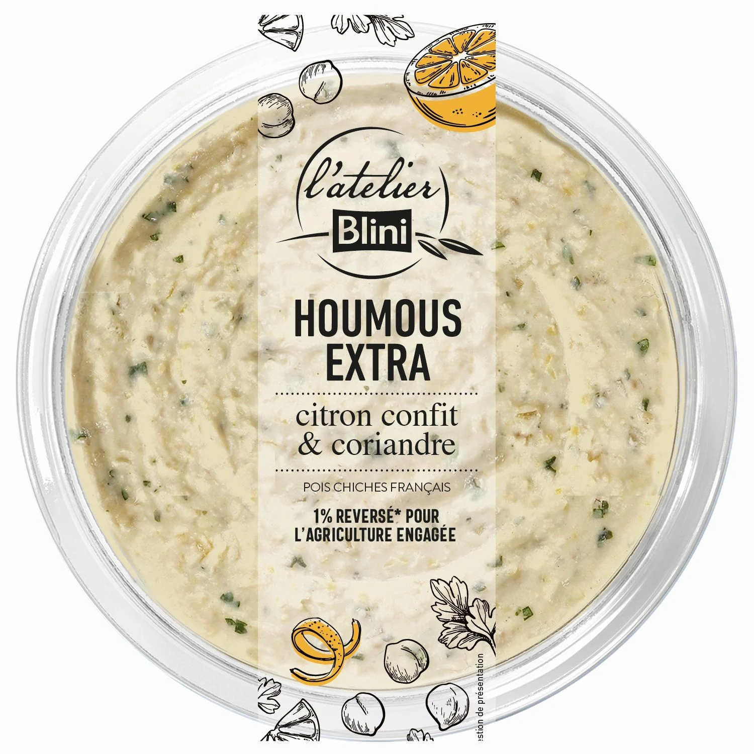L'Atelier Blini extra lemon confit & coriander hummus 