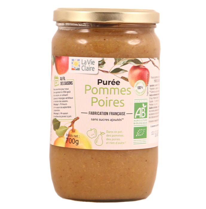 Purée de pommes poire sans sucres ajoutés 700g - La Vie Claire