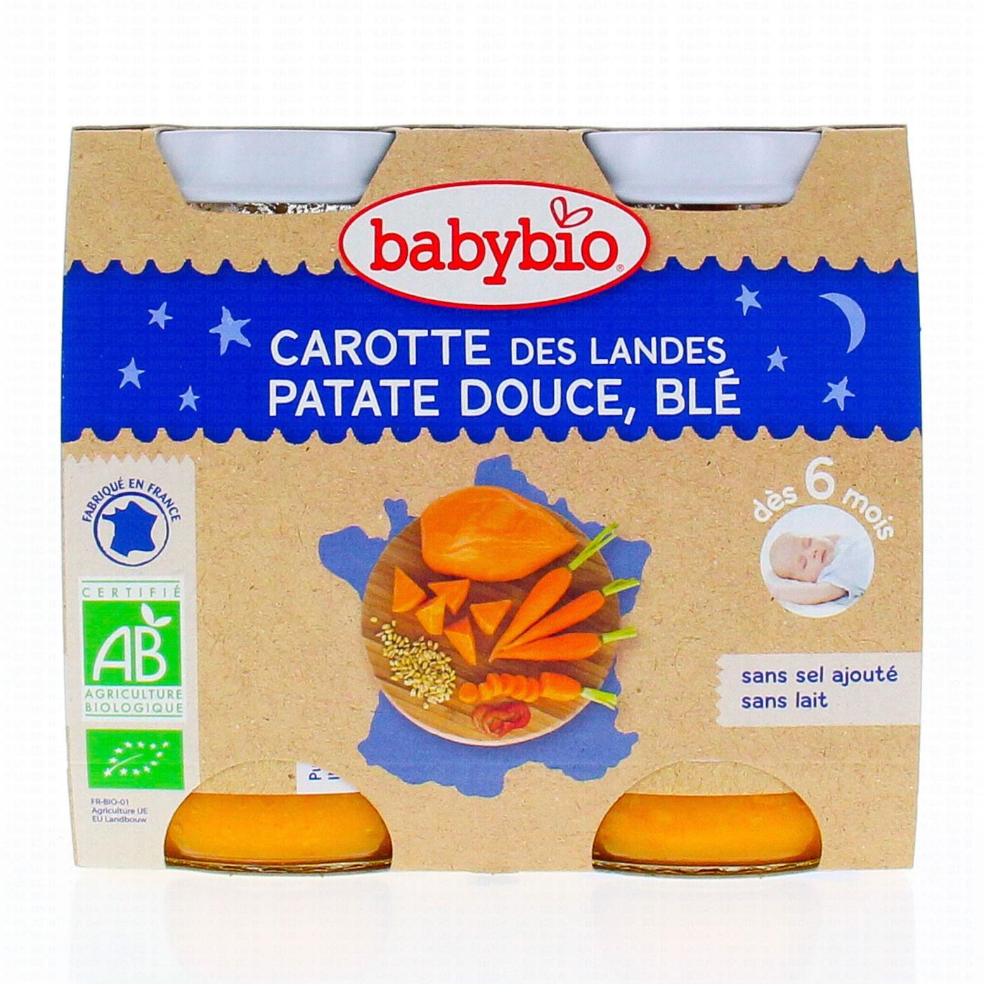 BabyBio Petits Pots Carottes PDT Douce Blé Dès 6 Mois Bio 200 g x 2 