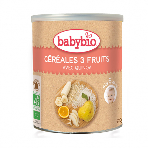 BabyBio Céréales 3 Fruits Quinoa Dès 8 Mois Bio 220 g 