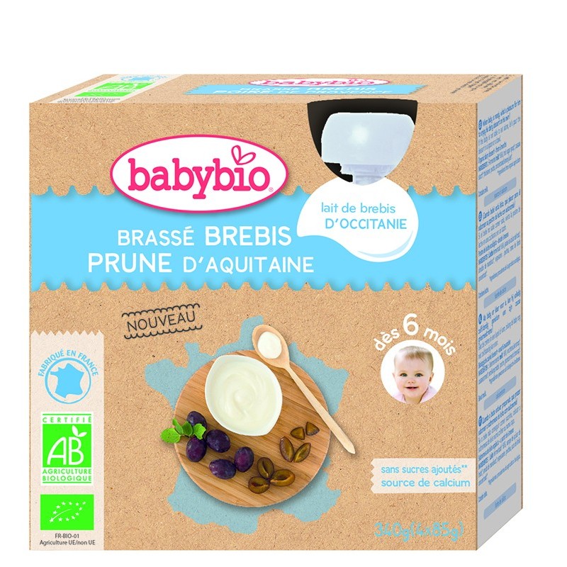 BabyBio Gourdes Brassé Brebis Prune Bio Dès 6 Mois 85 g x 4 