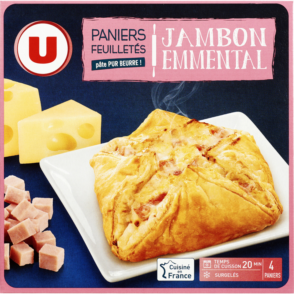 Ham and cheese puff pastry baskets U
