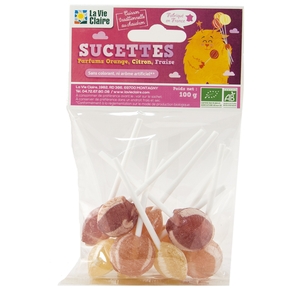 Sucettes Org/citr/fraise 100g