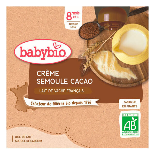 BABYBIO GOURDE CREME CACAO SEMOULE - DES 8 MOIS