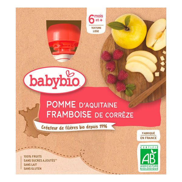 BABYBIO GOURDE POMME FRAMBOISE - DES 6 MOIS